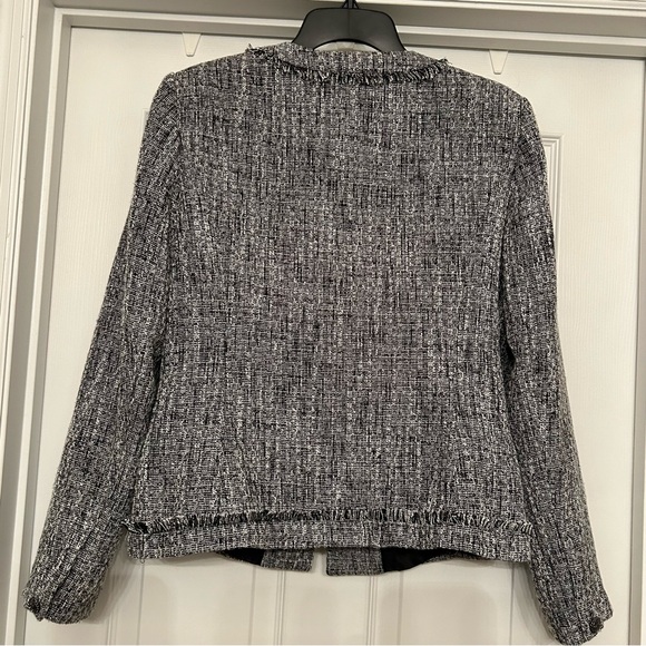 Karl Lagerfeld Black and White Tweed and Fringe Career Blazer Size 10 - Picture 12 of 14